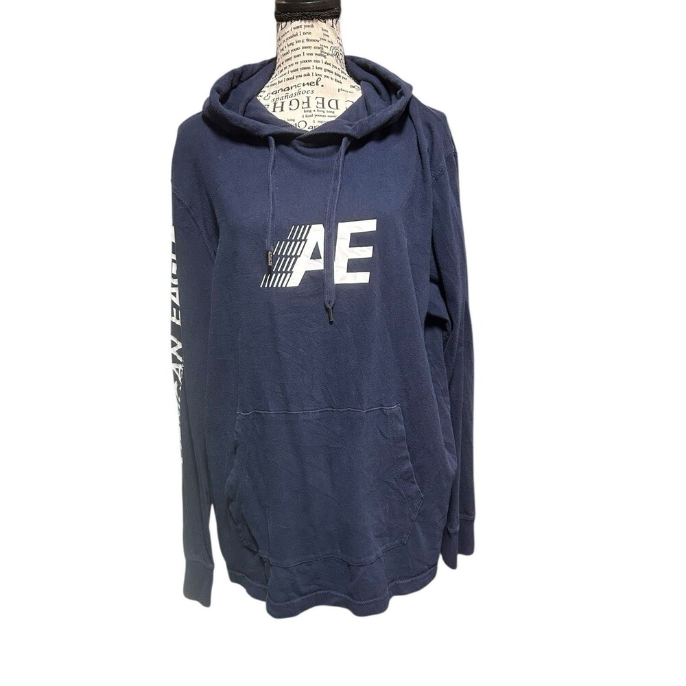 American Eagle Hoodie Sweatshirt Mens Medium Navy Blue USA Drawstring Casual